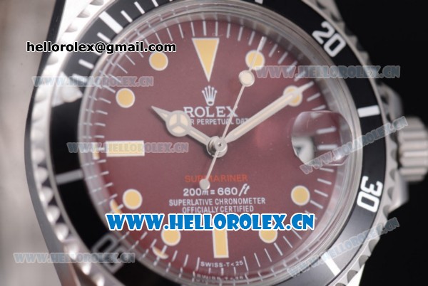 Rolex Tropical Red Submariner Vintage Asia 2813 Automatic Stainless Steel Case/Bracelet Red Dial and Dot Markers - Click Image to Close